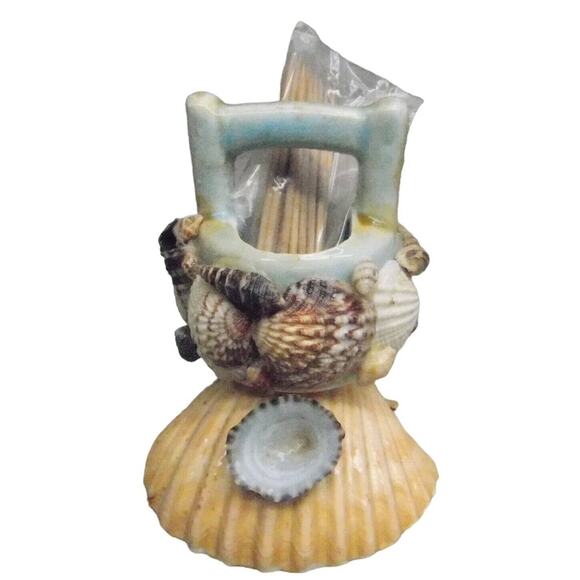 Nautical Coastal Kitchen Decor Seashell Toothpick Holder Basket Wishing Well - Picture 1 of 16